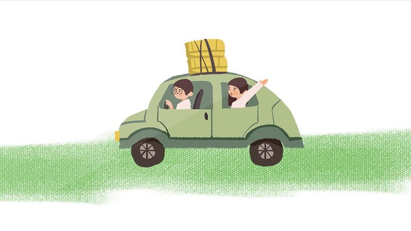 手绘开车旅行的情侣插画gif元素图片