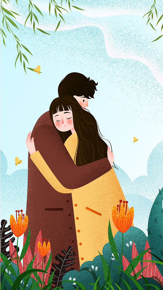 唯美清新情侣甜蜜拥抱gif手机海报