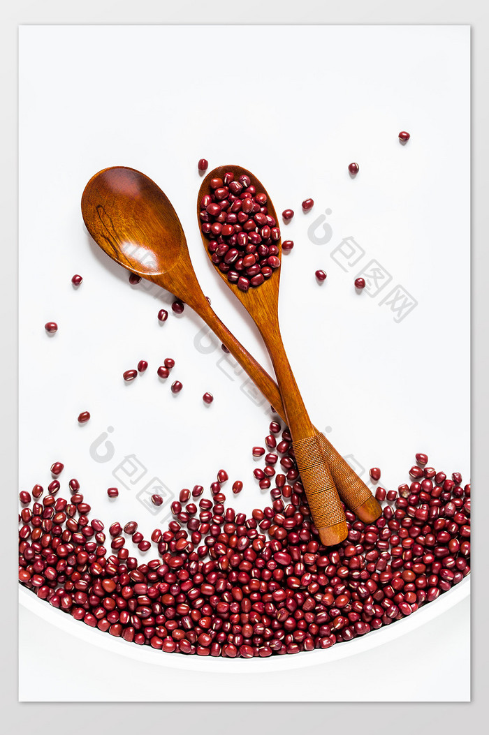 红豆勺子木勺平面风静物摄影美食摄影图片
