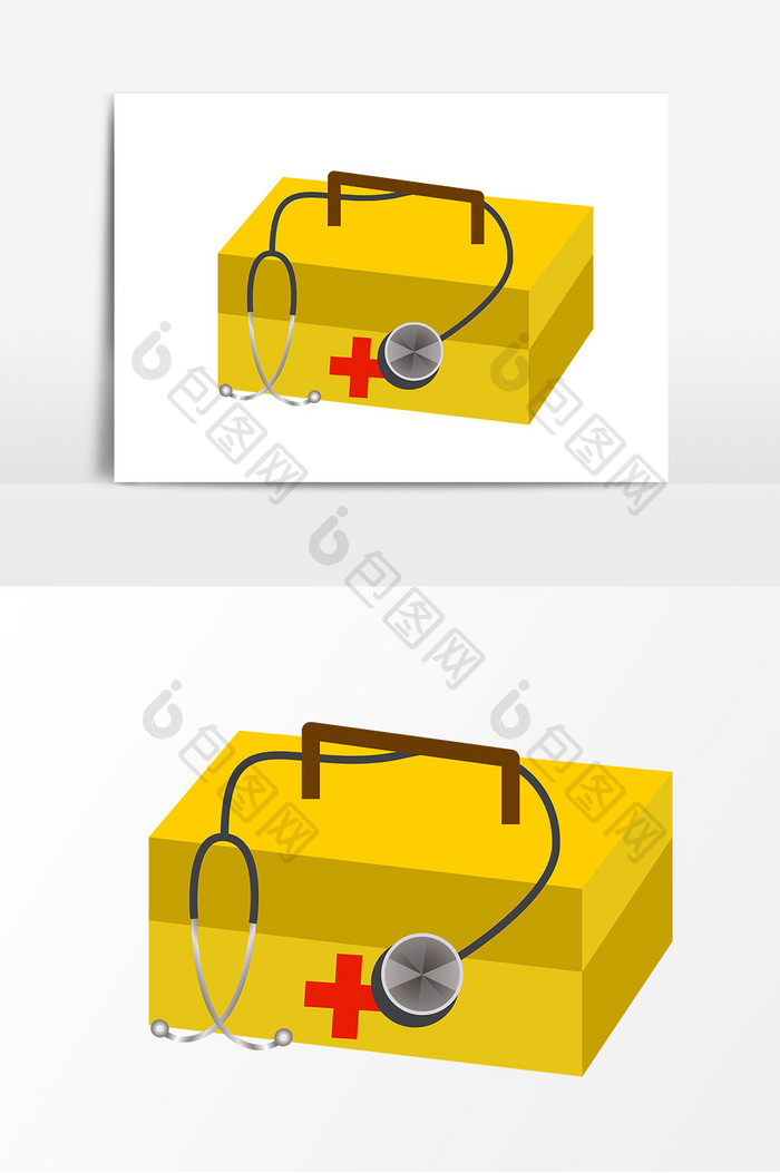 手绘医疗箱子听诊器元素