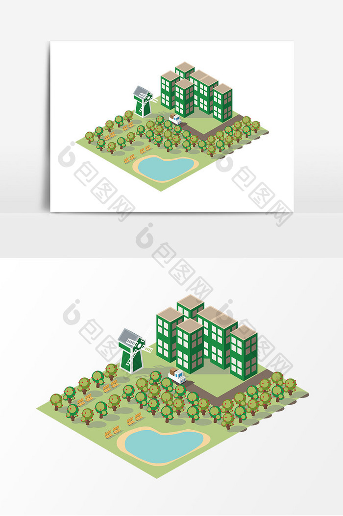 手绘城市绿地元素设计
