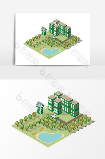 手绘城市绿地元素设计图片