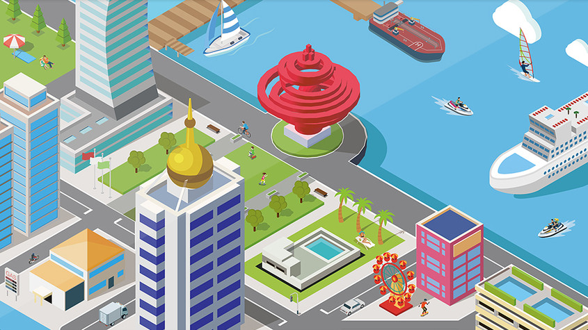 25d立体青岛五四广场插画gif动图下载-包图网