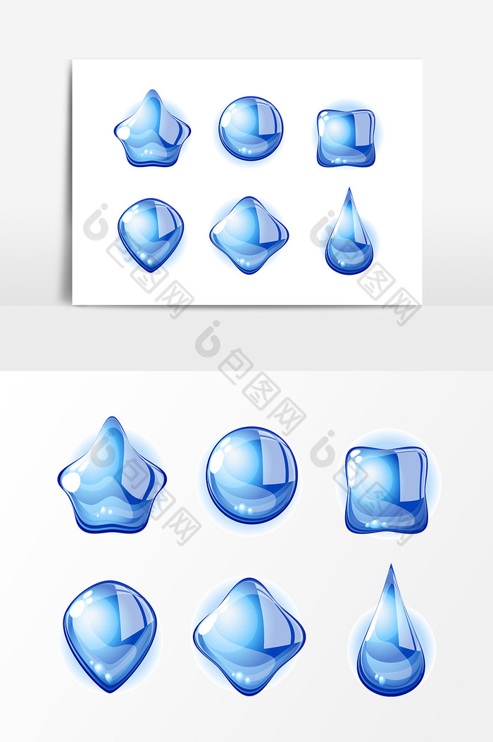 蓝色水滴效果元素设计