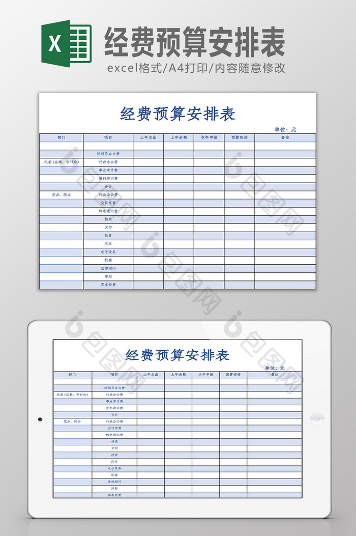 经费预算安排表Excel模板