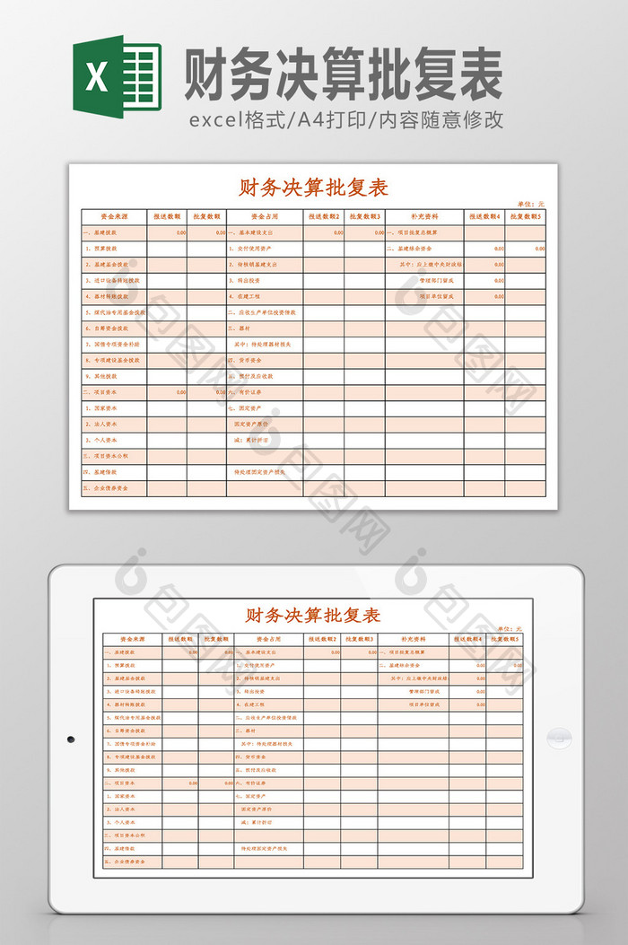 财务决算批复表Excel模板