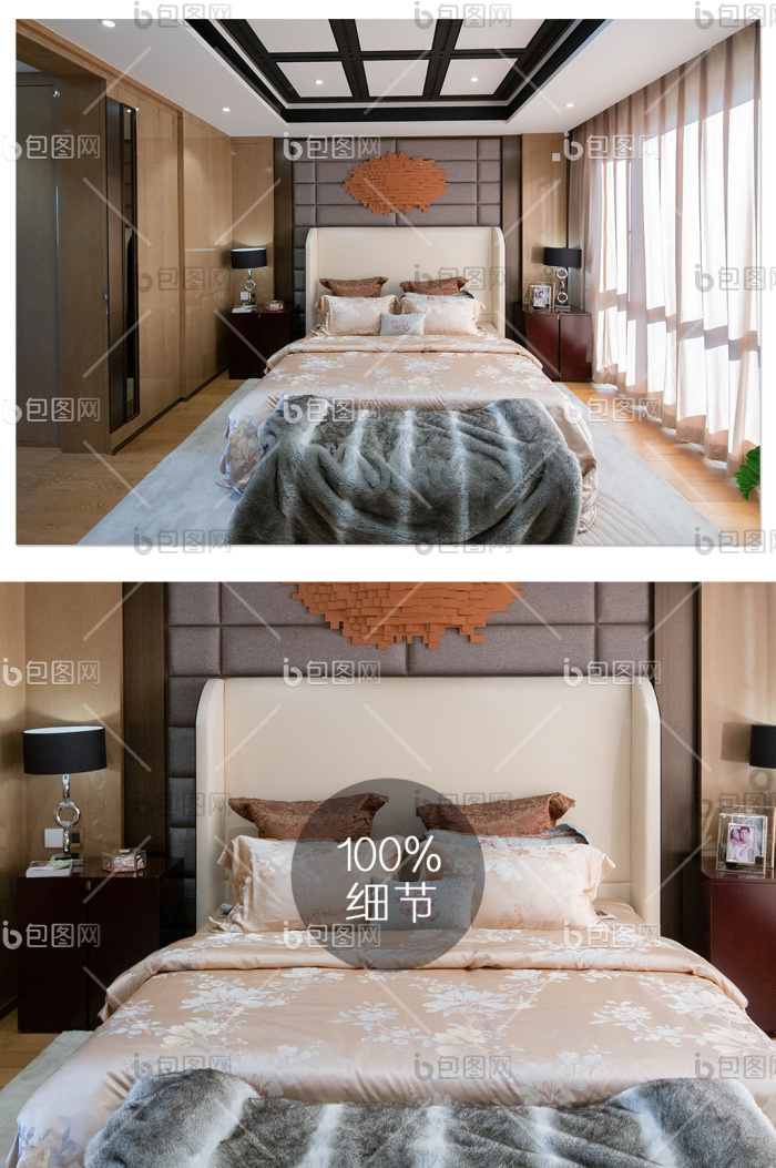 高端豪华卧室地产样板间建筑摄影图图片-包图网