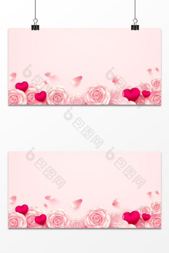 粉色唯美浪漫玫瑰花爱心促销广告背景图图片