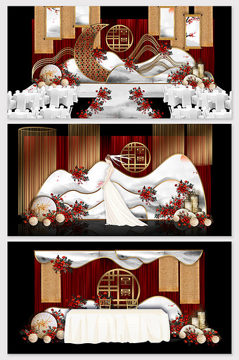 新中式水墨背景婚礼舞台效果图图片