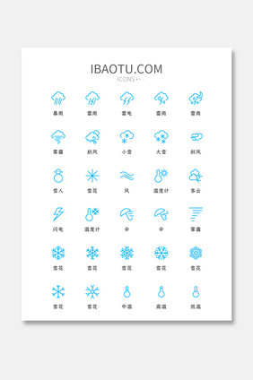 淡蓝色线性天气类矢量icon图标