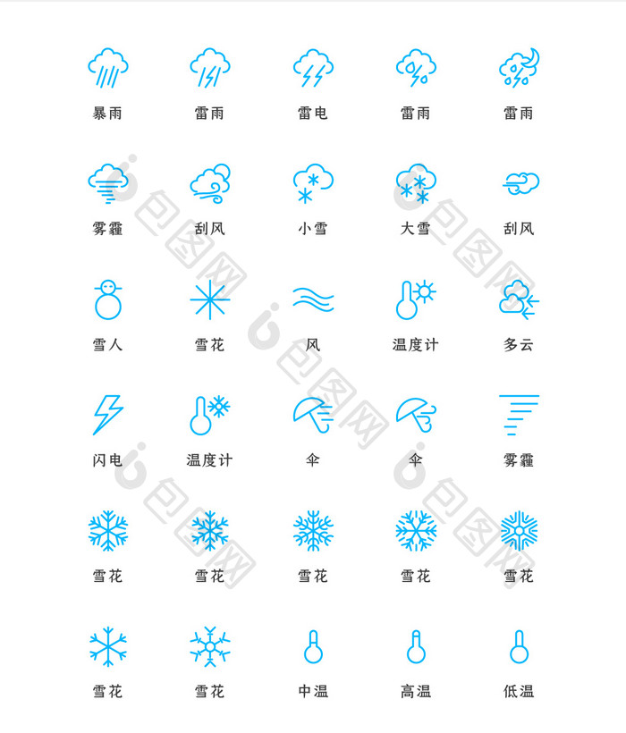 淡蓝色线性天气类矢量icon图标