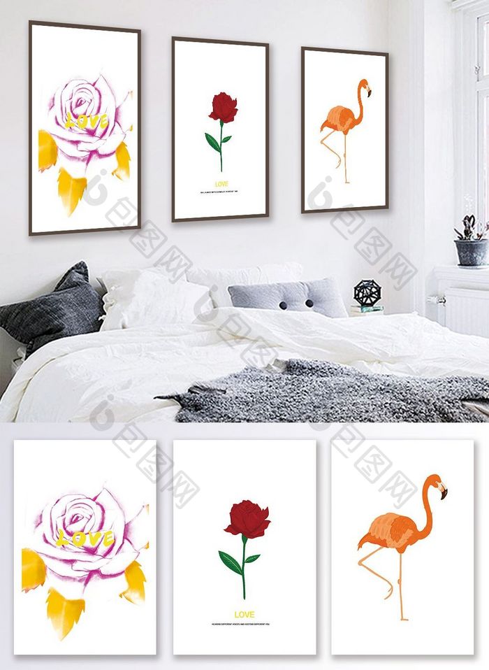 简欧花卉植物火烈鸟客厅卧室装饰画