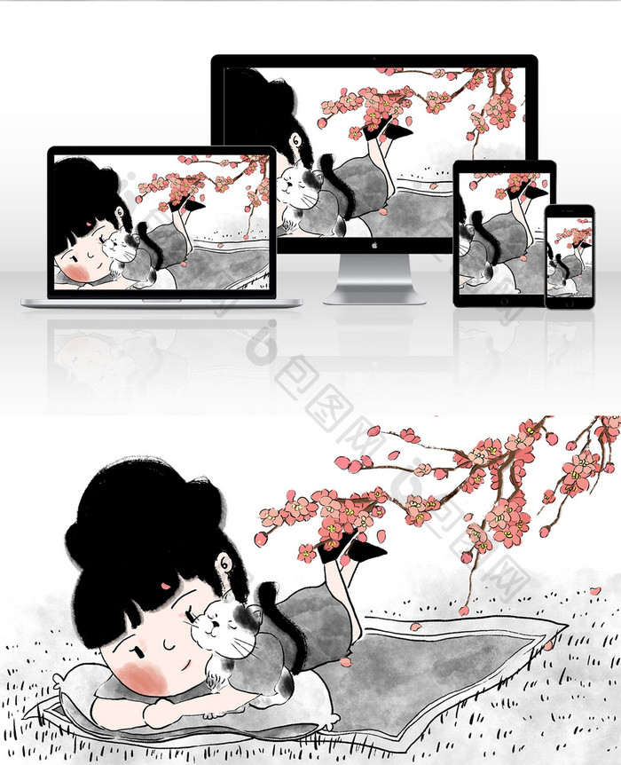 24节气立春中国水墨插画