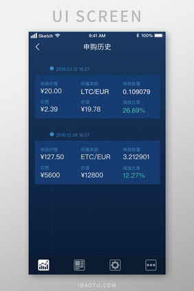 基金股票交易历史UI移动界面
