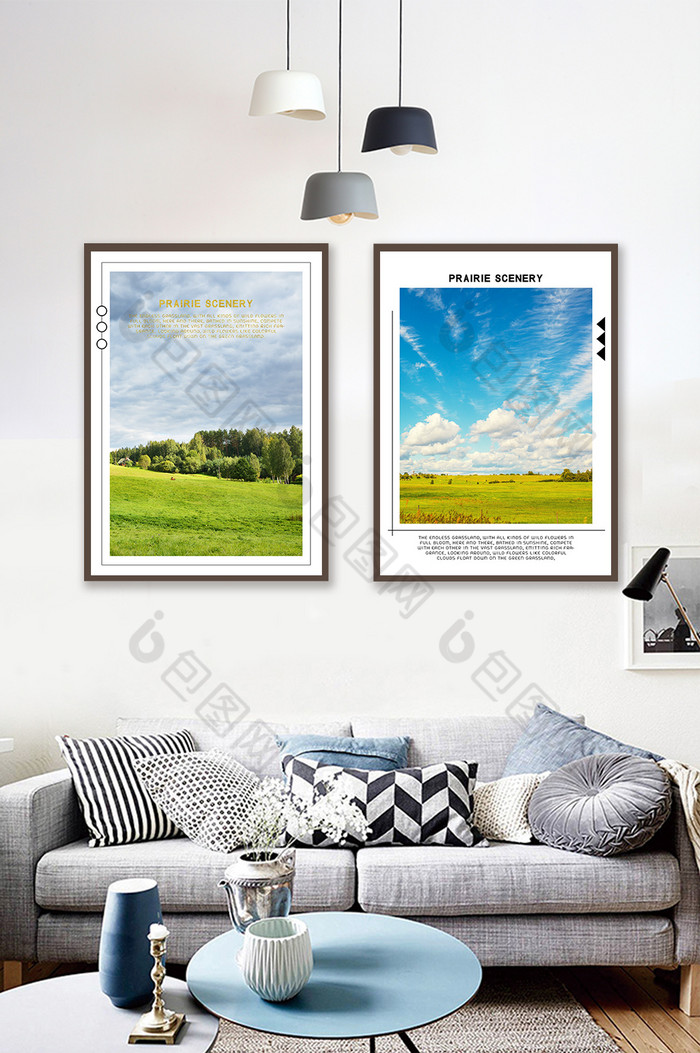 唯美草原自然风景客厅双联装饰画图片图片