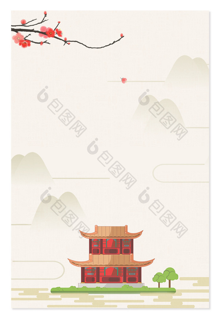 清新中国风复古古建筑国潮春天清明节背景