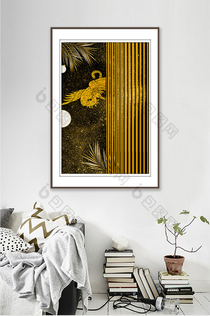抽象金色动物凤凰装饰画图片图片