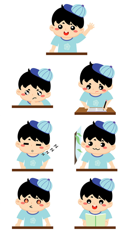 可爱卡通小男孩上学场景动态表情包gif