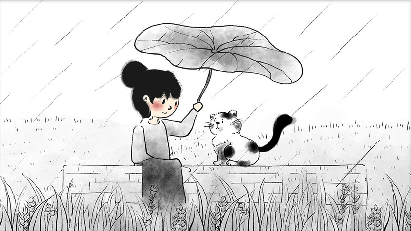 24节气谷雨中国水墨插画gif动图图片