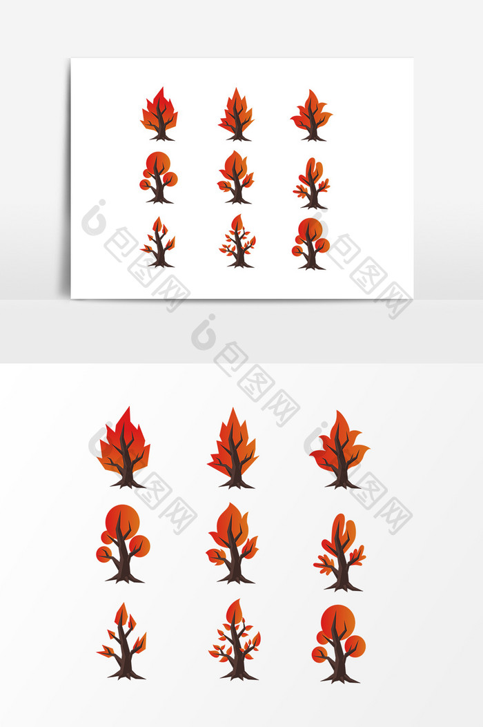 红色秋季树木设计元素