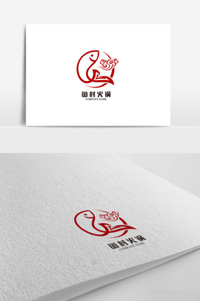 个性鱼村火锅标志logo设计