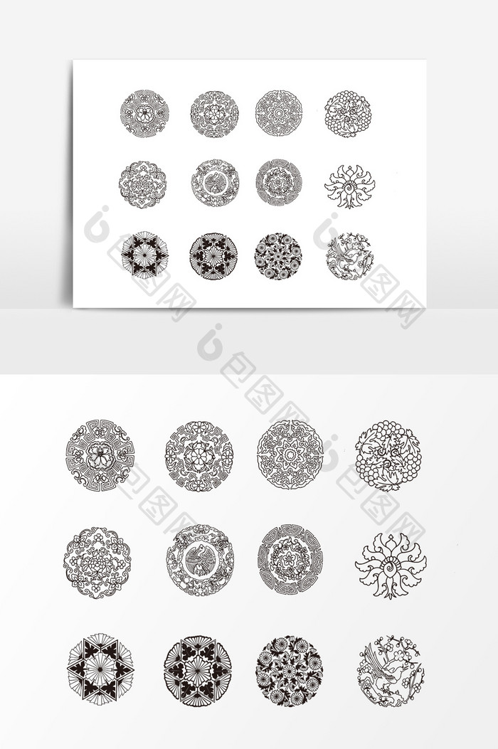 精美圆形民族花纹装饰素材