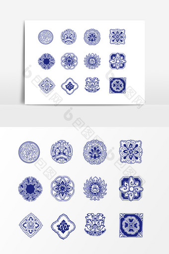 蓝色民族装饰花纹素材图片