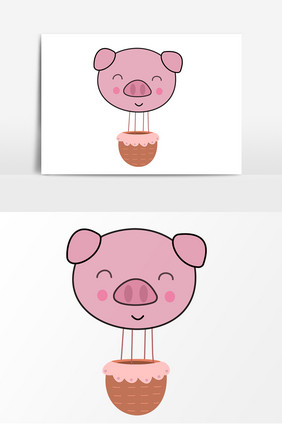 可爱小猪热气球元素