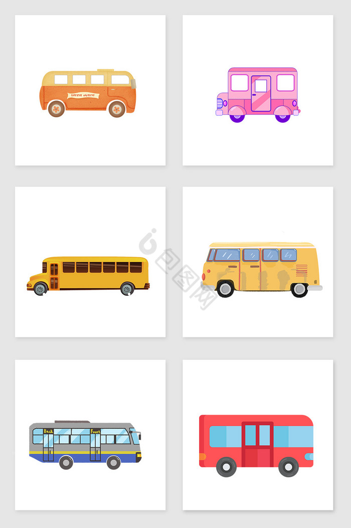 五颜六色交通工具汽车插画图片