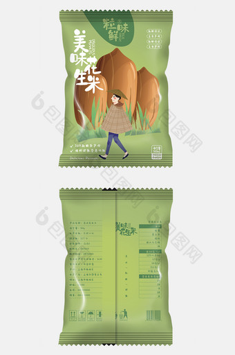 清新插画美味花生米食品包装设计图片