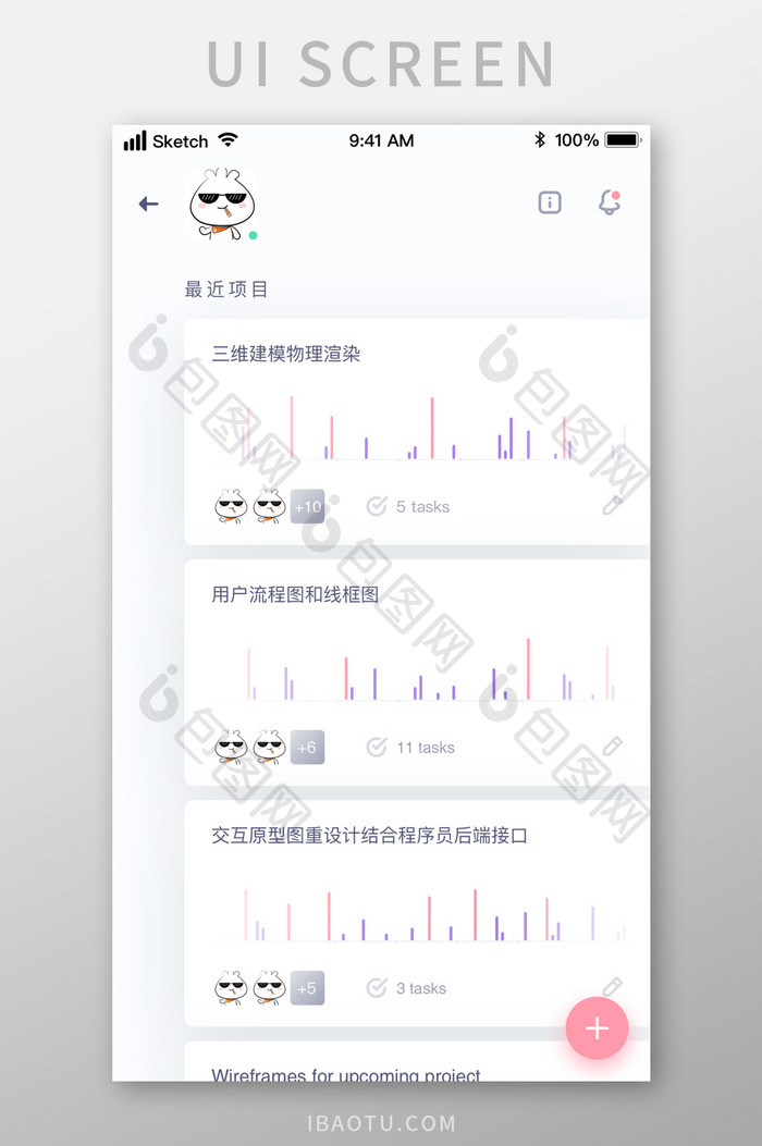 商务办公任务分配柱状图UI移动界面