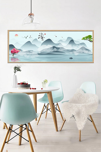 清明水墨山水风景节气客厅装饰画图片