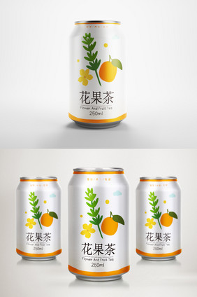 简约时尚花果茶易拉罐饮料包装