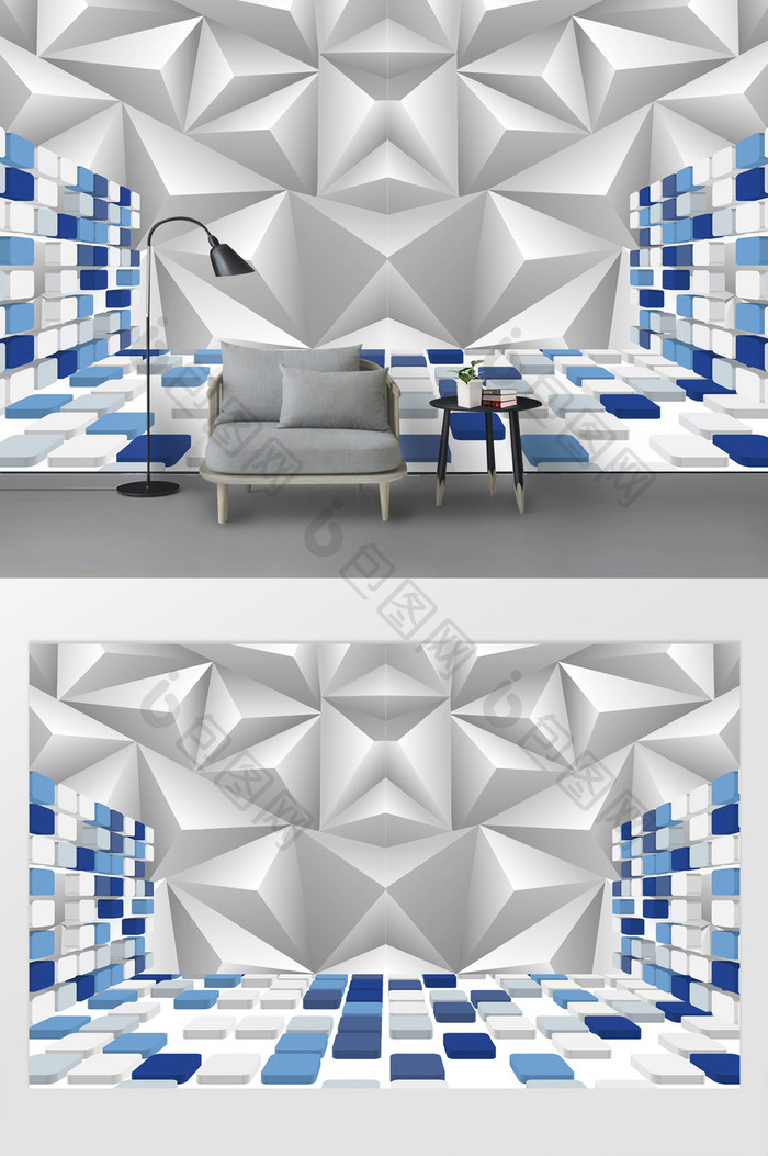 现代简约时尚立体方块菱形三角背景墙