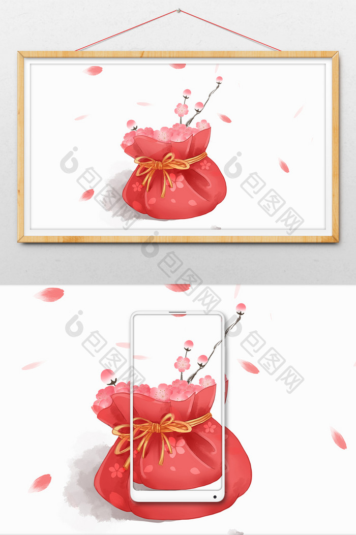 红色中国风桃花锦囊动态图
