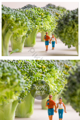 微缩景观小人踏青西兰花片