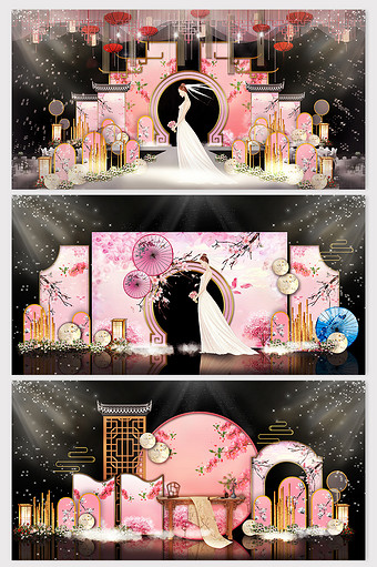 精致唯美粉色桃花中式婚礼效果图图片