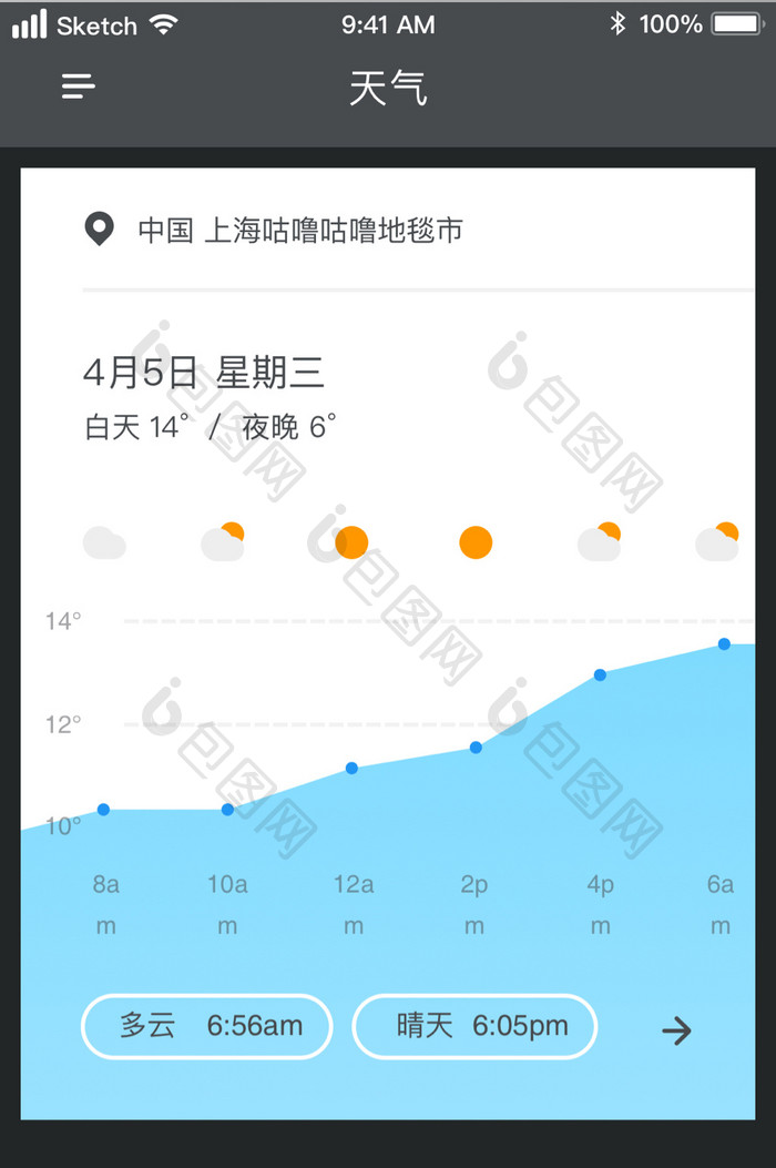 时尚卡片式天气预报UI移动界面