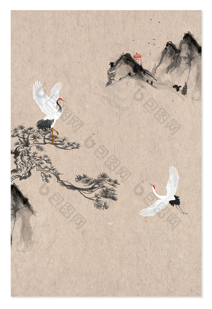 复古山水花鸟中国风国潮工笔画背景