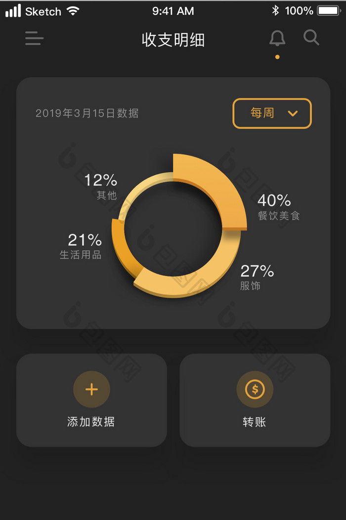 金融理财收支明细UI移动界面