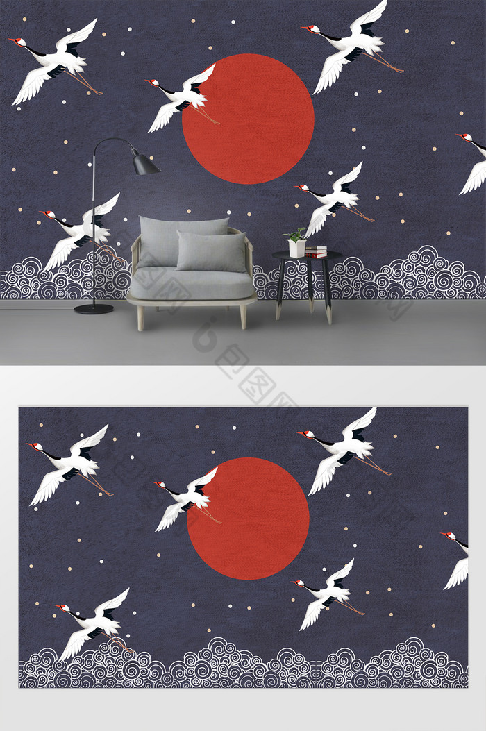 国潮创意飞鸟图案背景墙图片图片