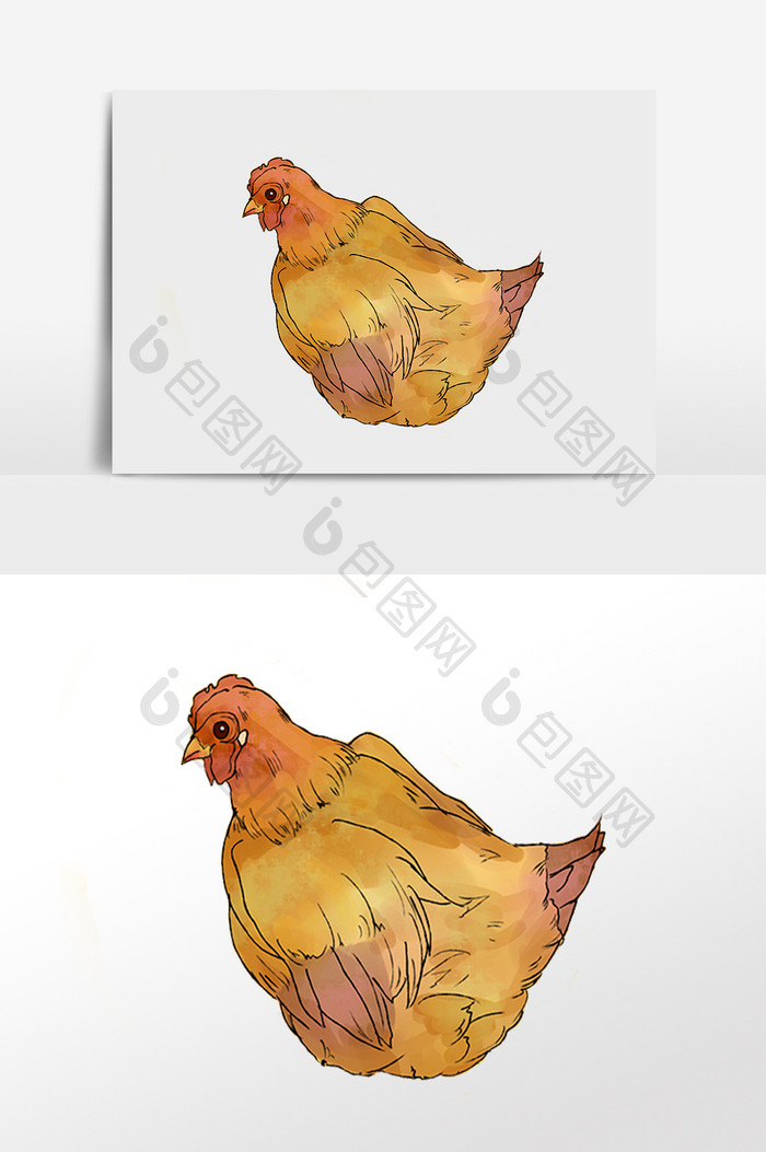手绘卡通卧着下蛋的母鸡插画