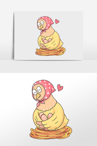 手绘卡通戴头巾的母鸡插画图片下载