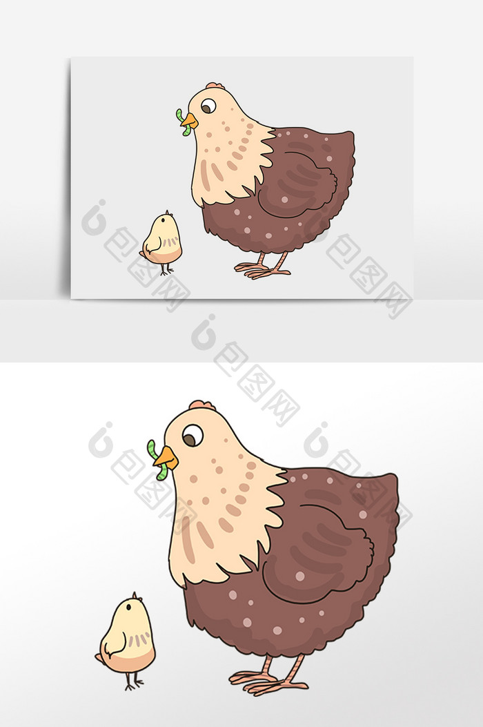手绘家禽母鸡小鸡插画