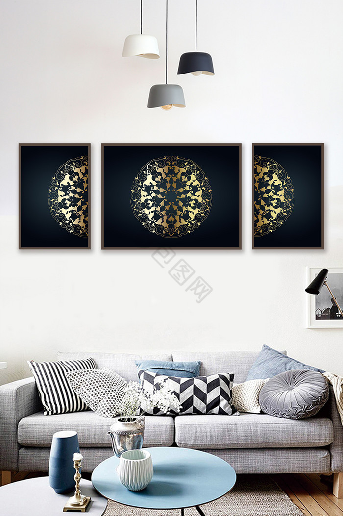 欧式金色奢华花纹客厅装饰画图片