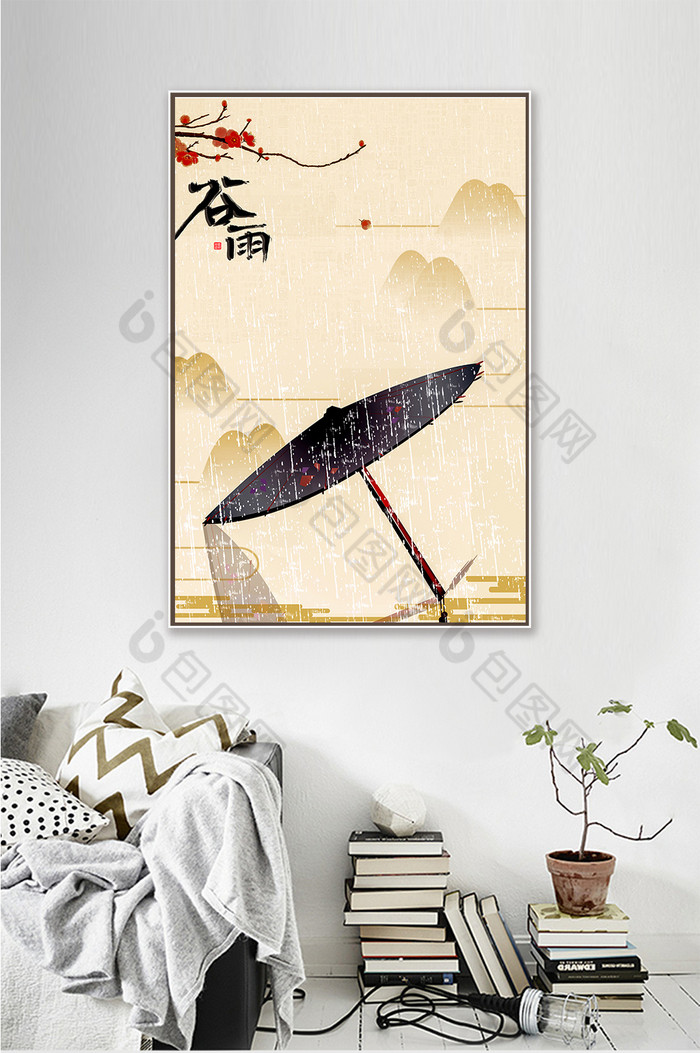 谷雨雨水油纸伞图案装饰画图片图片