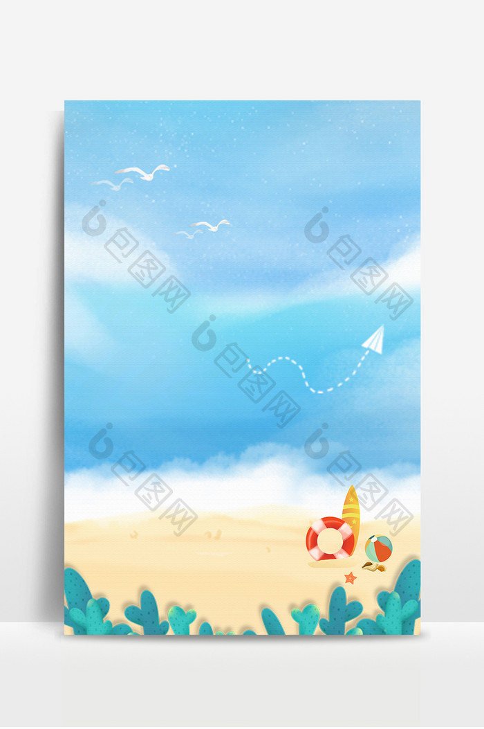 夏天蓝色大海沙滩旅游广告海报背景图