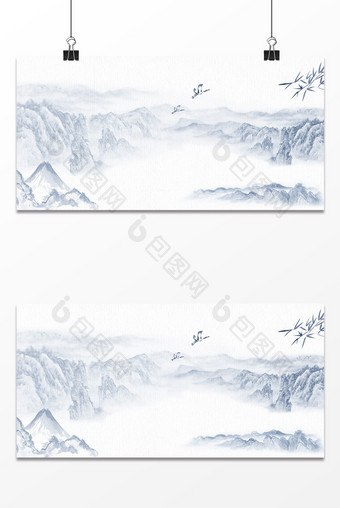 中国风水墨山水清明节气广告海报背景图图片