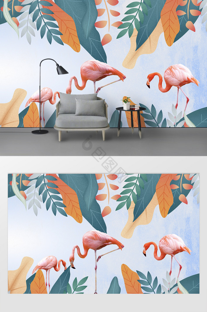 现代简约水彩小清新热带叶子背景墙图片