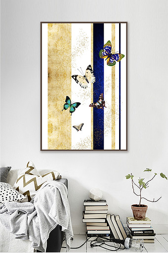 抽象蝴蝶深色艺术简约彩色装饰画素材背景墙图片
